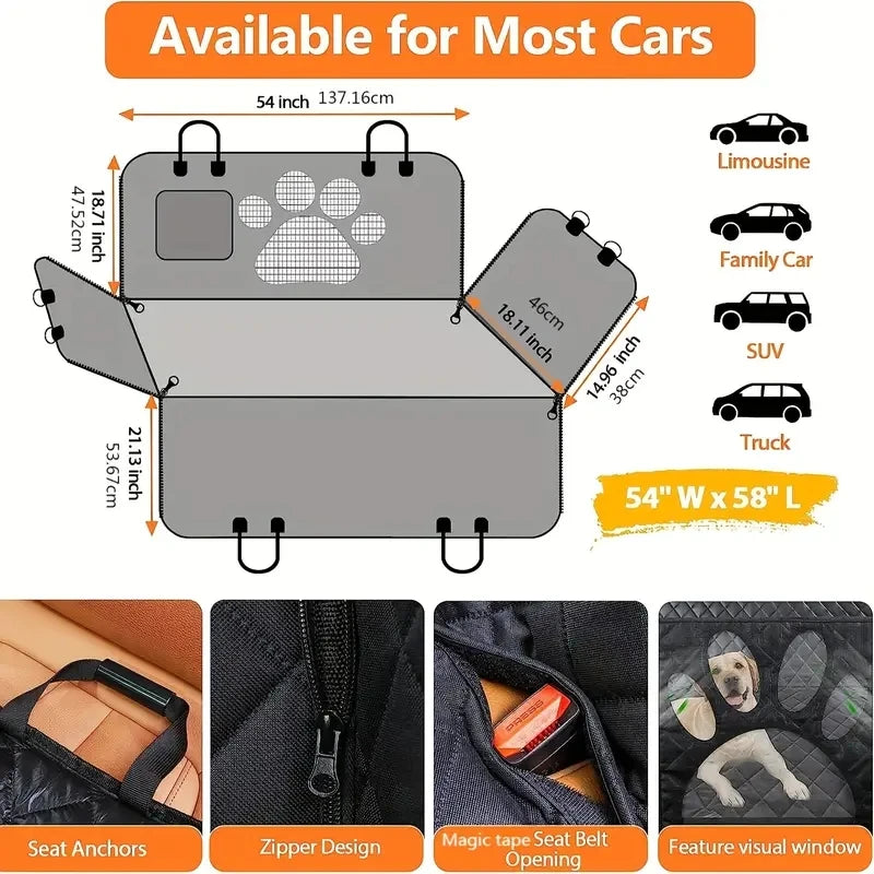 Velna dog car seat cover dimensions 54 by 58 inches and car fit chart